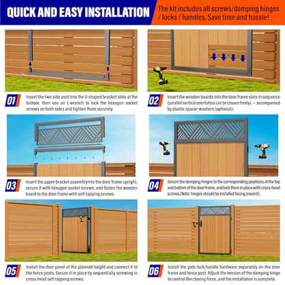 4x6FT (46.78"W X 70.8"H) 201 Stainless Steel Anti Sag Wooden Fence Gate Kit Heavy Duty Garden Gate Frame Hardware Kit Reinforcement (Left/Right Free-Installation) - size: W4xH6 FT-Geometric