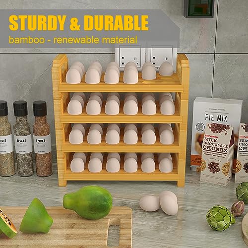 Bamboo Egg Holder Countertop - Stackable Design for Fresh Eggs, Farmhouse Egg Tray Storage Display Rack, Kitchen Counter Top Organizer Wooden Egg Stand, Fits Quail, Duck, Turkey, Chicken Eggs (Modern) - style: Modern