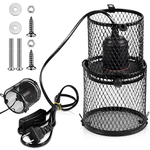 VIHOSE 1 Pcs Reptile Heat Lamp Holder Retractable Anti Scald Lampshade Ceramic Heat Emitter Heating Lamp Shade with Switch for Pet Amphibian Snakes Lizards Turtle Frogs Chicks, Without Bulb (Black) - color: Black