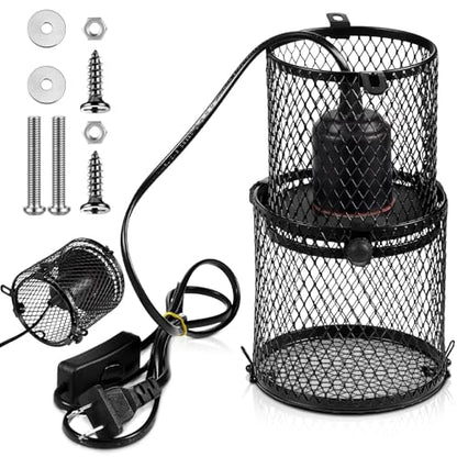 VIHOSE 1 Pcs Reptile Heat Lamp Holder Retractable Anti Scald Lampshade Ceramic Heat Emitter Heating Lamp Shade with Switch for Pet Amphibian Snakes Lizards Turtle Frogs Chicks, Without Bulb (Black) - color: Black