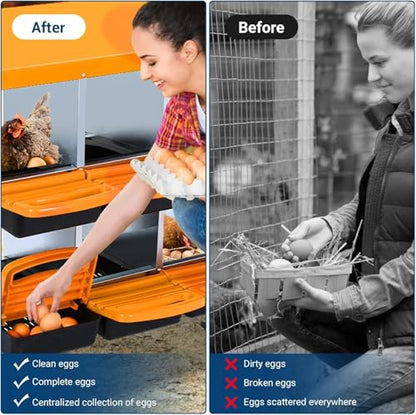 Chicken Nesting Box, 8 Hole 2 Layer Hen Nest Boxes with Legs, Roll-Away Egg Collection System with Ventilation Holes，Rustproof Plastic Tray & Keyhole Mounting, Chicken Laying Box - color: Orange, size: 8 holes with legs
