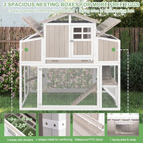 Gowoodhut 56.03" L 2-Story Chicken Coop with Run,Fir Wood Chicken House Hen House with 2 Large Nesting Boxes,Expandable Poultry Cage for 2-4 Chicken with 4 Perching Bars,Pull-Out Tray,Ramps - size: 56.3"L x 35.2"W x 52.8"H