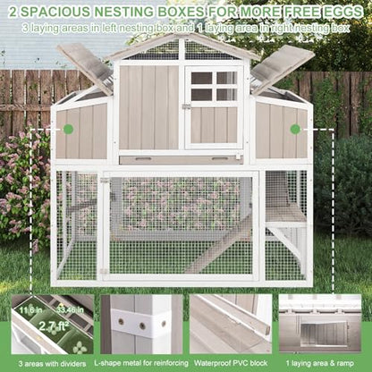 Gowoodhut 56.03" L 2-Story Chicken Coop with Run,Fir Wood Chicken House Hen House with 2 Large Nesting Boxes,Expandable Poultry Cage for 2-4 Chicken with 4 Perching Bars,Pull-Out Tray,Ramps - size: 56.3"L x 35.2"W x 52.8"H