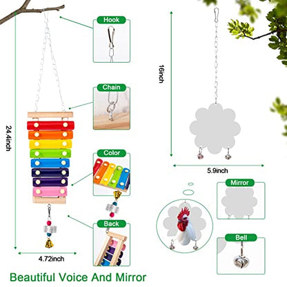 13PCS Chicken Toys for Coop Accessories - Chicken Xylophone Toy, Chicken Mirror, Chicken Ladder Bridge, Coop Swing, Vegetable Hanging Chicken Feeder, Chewing Foraging Toys, Gifts for Hens - size: 13pcs