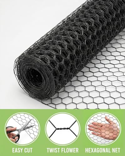 Vensovo Black PVC Coated Chicken Wire, 24in x 100ft Poultry Netting Roll, 1 inch Hex Mesh Garden Fence for Chicken Coop, Rabbit Pen, Yard - size: 24 inchx100 Ft