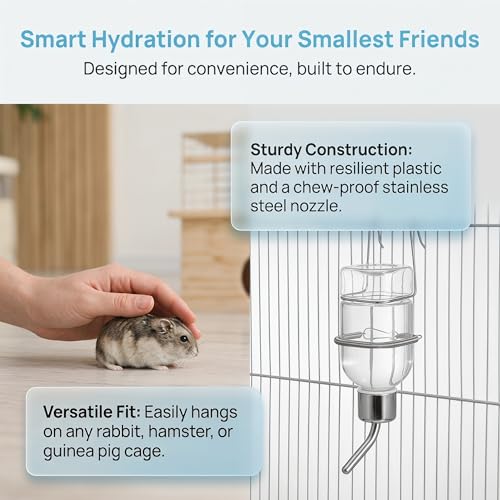 POPETPOP 2Pcs Pet Cage Water Bottle Chew-Proof No Drip Hanging Small Animal Water Dispensers for Rabbits, Ferrets, Guinea Pigs Hamsters and Other Small Animals