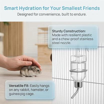 POPETPOP 2Pcs Pet Cage Water Bottle Chew-Proof No Drip Hanging Small Animal Water Dispensers for Rabbits, Ferrets, Guinea Pigs Hamsters and Other Small Animals
