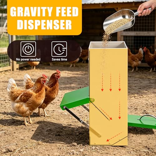25LBS Automatic Chicken Feeder No Waste, Outdoor Automatic Duck Feeders and Wall Mount Chicken Feeders, Poultry Feeder Suitable for Chickens Ducks Turkeys