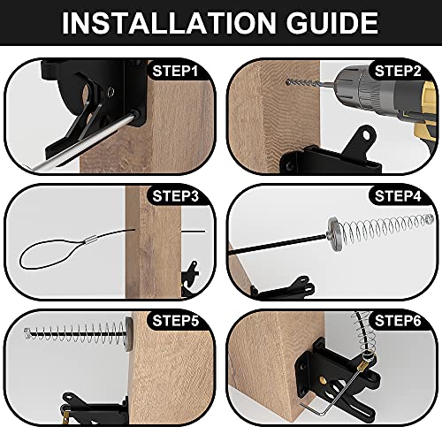 skysen Self Locking Fence Gate Latch Carbon Steel Black/Lock Post Mount with Stainless Steel Spring Cable Pull(JLXSDS-1)