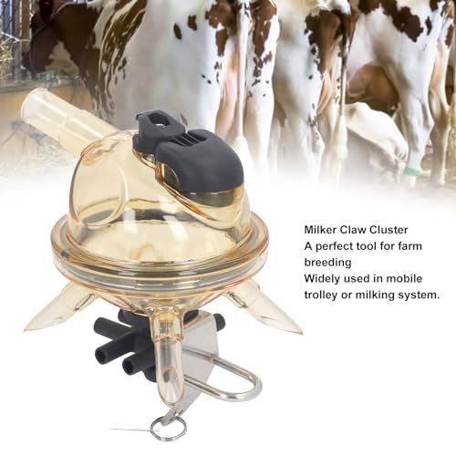 Stainless Steel Milking Claw with Transparent PSU Cover 380CC Milk Collector 17mm Milk Tube Port with Air Valve for Cow Milking Machine Replacement Parts Dairy Farm Use