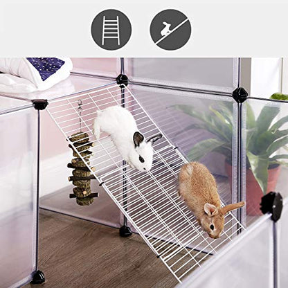 SONGMICS Guinea Pig Playpen with Dense Ramp, Indoor Rabbit Run Hutch Cage, Large Exercise Enclosure with Stairs, DIY Plastic Modular Fence for Hamster, Pet, Small Animals, White ULPC004W01 - color: White, style: 20 Panels - 56.3"L x 42.5"W x 36.2"H