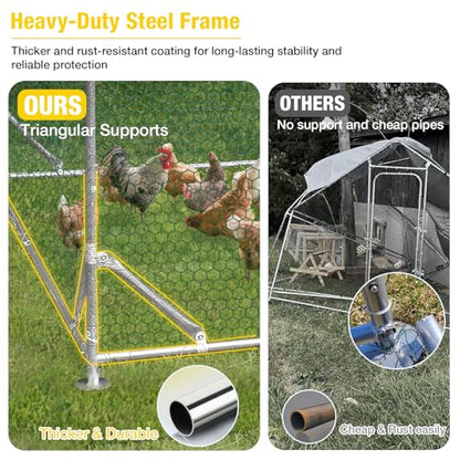Aivituvin Large Metal Chicken Coop Run Chicken Pen with Ramp, Waterproof Tarp Cover, Outdoor Poultry Enclosure for Chickens, Ducks, Rabbits, 9.8' L x 6.5' W x 6.5' H