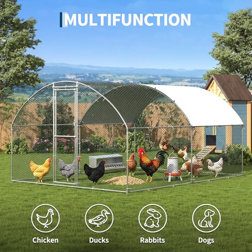 Garvee Large Metal Chicken Coop, Chicken Run for 10/20 Chickens, Outdoor Walk in Poultry Cage with Anti-UV Cover and Waterproof, 13.12 x 9.84 x 6.56 ft - size: 157.5"L x 118.1"W x 78.7"H