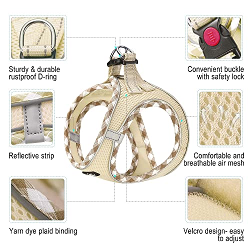 haapaw Dog Harness with Leash Set, No Pull Adjustable Reflective Step-in Puppy Harness with Thickened Padded Vest for Extra-Small/Small Medium Dogs - color: Beige, size: M
