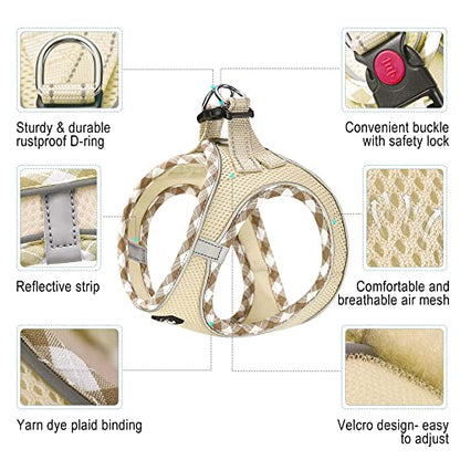 haapaw Dog Harness with Leash Set, No Pull Adjustable Reflective Step-in Puppy Harness with Thickened Padded Vest for Extra-Small/Small Medium Dogs - color: Beige, size: M