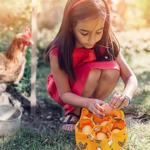 Egg Gathering Basket, Canvas Egg Carrier with 7 Pouches, Holds Up to 7 Eggs | Includes 1 basket, Long handle for one hand carry, Felt base pad for set down cushioning, Wipe clean canvas