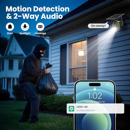 SOLIOM S600 4G LTE Cellular Security Cameras Wireless Outdoor, Solar Security Camera with Pan Tilt 360°View, 2K Full Color Night Vision, Unlimited Data Plan, PIR Motion Sensor, 2 Way Talk, Camo - color: Camo