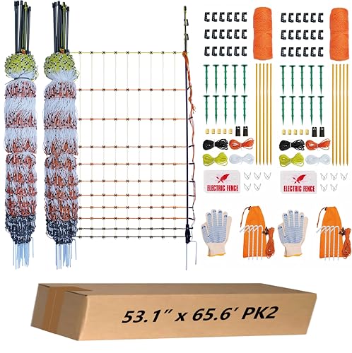 Poultry Electric Netting Fence - 41.3''H (can be Manually Raised to 53.1''H) x 65.6'L for Flying Chicken, Sheep, Goats in Farms, Ranches and Gardens, PK2 - style: (41.3 to 53.1)" x 65.6' - PK2