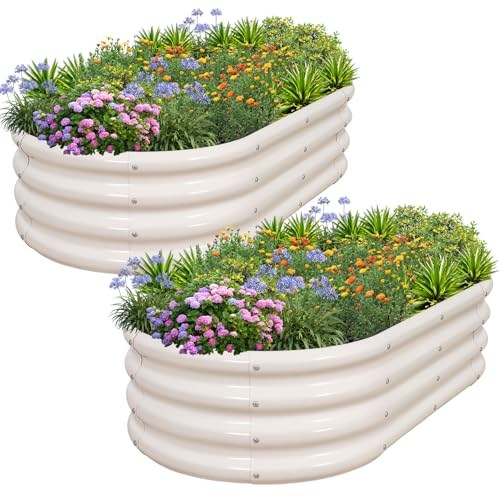 1MORE Galvanized Raised Garden Bed- Planter Garden Boxes Outdoor, Raised Beds for Gardening, 4x2x1ft Metal Garden Bed Kit for Vegetables Flower, Planter Raised Beds with Tools.White-2pack - color: White, size: 4×2×1ft（2pcs）