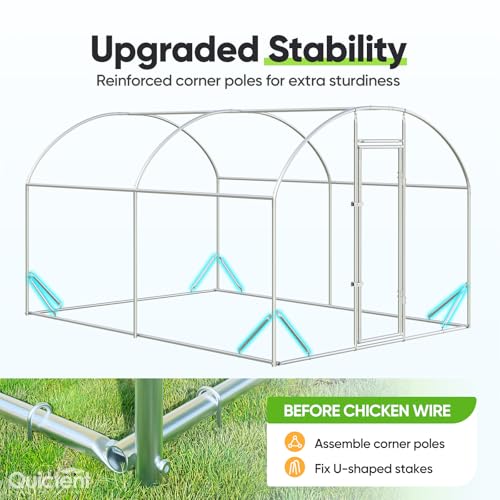 Quictent Essential Series 12x9x6.6ft Metal Chicken Coop Run with Climbing Ladder, Walk-in Outdoor Poultry Cage with PVC Coated Chicken Wire, Hen Duck Rabbit Farm House, Waterproof Anti-UV Cover - size: 12x9ft