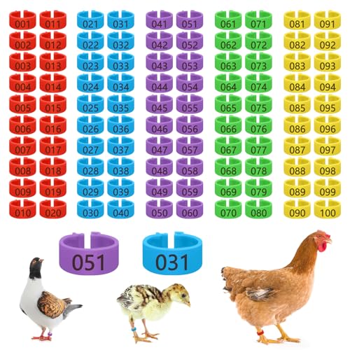 100 Pcs 16mm Plastic Chicken Leg Bands, Color-Coded Leg Bands for Chickens & Farmers, Notched Ring Design Chicken Bands Leg for Easy Flock Management