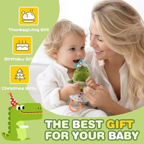 Jollybaby Baby Musical Pull String Hanging Toy for Stroller Car Seat Crib Play Gym, Plush Stuffed Dinasour Toy for Carseat with Music Teether Crinkle Paper, Sensory Toy for 0-6-12-18 Months Baby Gift - style: Dinosaur