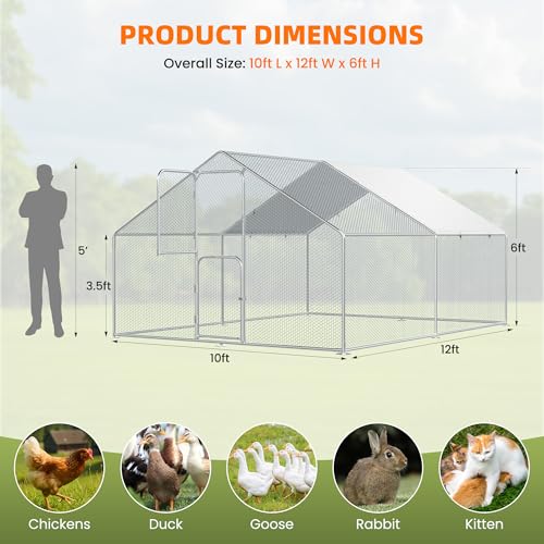 Large Chicken Coop for 20 Chickens,Walk-in Chicken Run for Yard with Cover,Chicken Pens Outdoor Metal Portable Chicken Tractor Cage Enclosure Crate Outside for Small Animals Bird Duck Rabbit Hen - size: 144.0"L x 120.0"W x 72.0"H