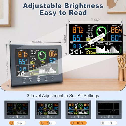 Urageuxy Weather Stations Wireless Indoor Outdoor, Home Weather Station with Rain Gauge, Atomic Clock, Wind Speed, Weather Forecast, Temperature, Humidity, Moon Phase, Barometric Pressure - color: Grey