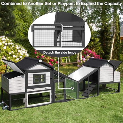 Mobile Chicken Coop for 2-4 Chickens with Wheels, Outdoor Hen House with Leak-Proof Tray, UV-Resistant Roof & Nesting Box for Chickens, Ducks, Rabbits (Black) - color: Black