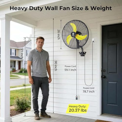 FUGOO 24" Eco BLDC Motor Powerful Airflow Quiet Industrial Outdoor Wall Fan | Waterproof, 6000 CFM, 50%+ Energy Savings, Oscillating, Remote Control for Patios Garage Workshop - size: 24 inch-Quiet-Energy Efficient