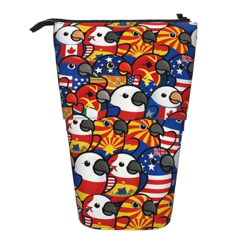 Colored Flag Funny Bird Kids Standing Pencil Case Telescopic Stationary Pouch with Zipper Large Capacity Stand up Pen Bag Portable Makeup Holder for Children School Students Office Supplies - color: Bird