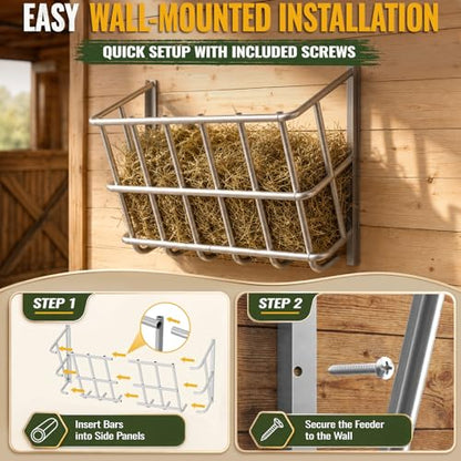 20 Gallon Wall Mount Hay Feeder, Metal Hay Rack for Goats and Horses | Galvanized steel, livestock feeding rack, barn stall feed holder, space-saving, rounded edges, easy install - color: 20 Gallon