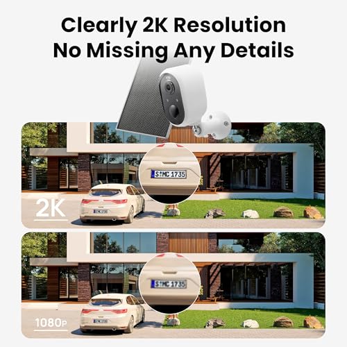 Solar Security Camera Outdoor Wireless, 2K Color Night Vision, Battery Powered PIR Motion Detection,2.4GHz WiFi Cameras for Home Surveillance, Light and Sound Alarm, 2-Way Audio - style: 1-Pack