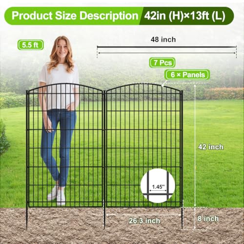 INJOPEXI Decorative Garden Fence 6 Panels 13ft (L)×42in (H) Animal Barrier Fences with 6 Panels Rustproof Metal Wire No Dig Rabbit Fencing Dog Fence for Outdoor Backyard Patio - Without Fence Gate - size: 6 Panels 13ft(L)-42"(H) - Without Gate