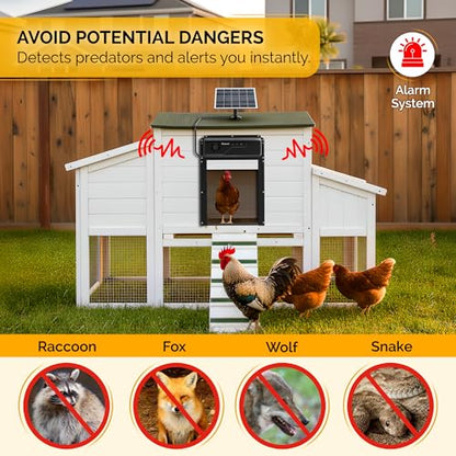 Automatic Chicken Coop Door Solar Powered with Nesting Pad - Waterproof Chicken Door with Timer, HD Camera, Anti-Pinch Protection, Mobile App & Remote Control, Alarm System, Mic & Speaker