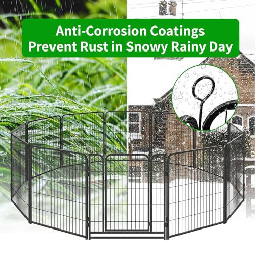Kfvigoho Dog Playpen Outdoor Extra Wide 12 Piece Panels Heavy Duty Anti-Rust Coating-Strengthened Dog Fence 40" Height with Doors Portable for RV Camping Yard, Total 32FT, 79 Sq.ft, Snowy Black - style: 32"W x 40"H