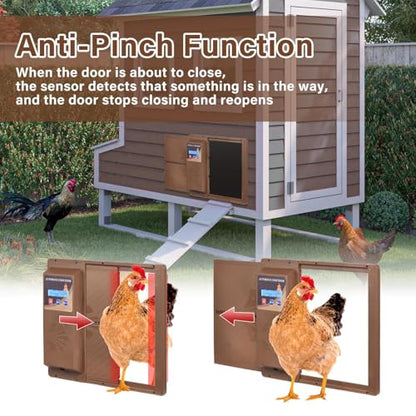 Programmable Chicken Automatic Door with Timer and LCD Display Double Power Supply(USB Charging/Battery Holder) Chicken Coop Door Anti-Pinch Protection for Poultry Coffee