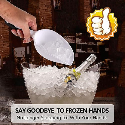 Plastic Ice Scoop 2pcs for Freezer Bin Multipurpose Ice Shovel Scooper for Flour Rice Popcorn Pet Food Soft Rubber Grip Handle - White