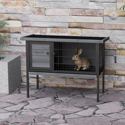 PawHut Rabbit Hutch Elevated Bunny Cage Small Animal Habitat with Metal Frame, No Leak Tray, Metal Wire Pan and Openable Water-Resistant Asphalt Roof for Indoor/Outdoor Gray - color: Gray