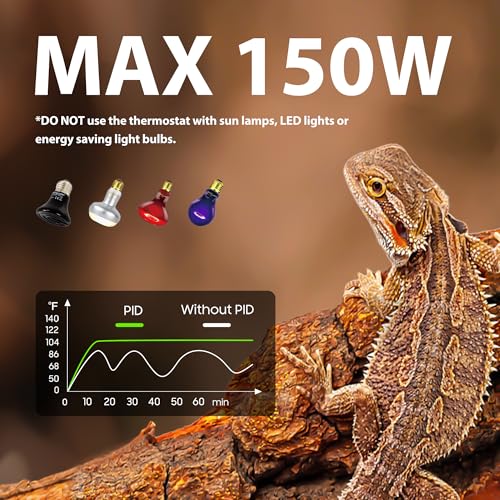 Reptile Light Fixture with Dimming Thermostat, 8.5 Inch Deep Dome Lamp Fixture with Temperature Controller for Bearded Dragon, Turtle, Snake and Lizard Tanks, Max 150W - size: 8.5 inch deep
