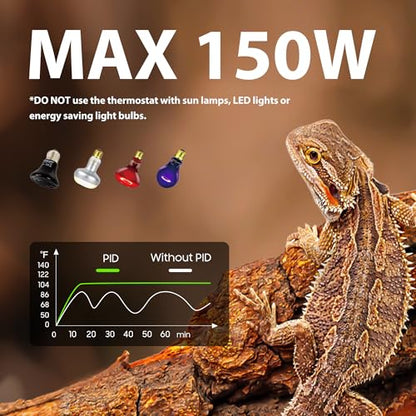 Reptile Light Fixture with Dimming Thermostat, 8.5 Inch Deep Dome Lamp Fixture with Temperature Controller for Bearded Dragon, Turtle, Snake and Lizard Tanks, Max 150W - size: 8.5 inch deep