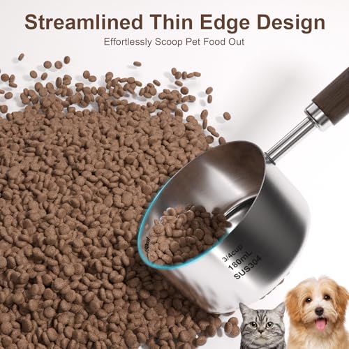 Dog-Cat Food Scoop Measuring-Cup - 3/4 Cup (6 Oz),304 stainless steels,Black walnut long handle - size: 3/4 CUP