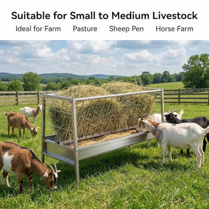 Goat Hay Feeder, 92 Gallons Large Capacity Goat Feeder, Stainless Steel Hay Feeder for Goats with Durable Frame, Deeper Feeding Pan for Goats, Sheep, Horse, Silver (Stainless Steels) - style: Stainless Steels