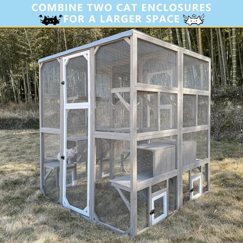 Ketive Catio Outdoor Cat Enclosure Large Window Cat House Walk in Kitty Cage with Multi-Level Platforms, Waterproof Roof for Mulitiple Cats (59" L x 29.5" W x 67.7" H) - size: 59.0"L x 29.5"W x 67.7"H