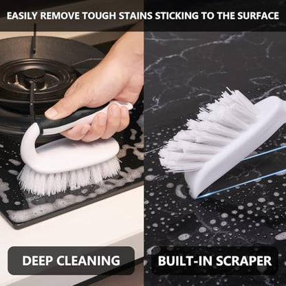 Scrub Brush Set, 4 Pack Deep Cleaning Brush Kit - 2 Scrub Brush, 2 Tile & Grout Brush with Built-in Scraper, Household Commercial Scrubber for Floor, Shower, Pool Wall, Tub (Black) - color: Black
