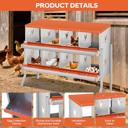 GarveeLife Chicken Nesting Box, 8 Compartments Nesting Box for Chickens, Two-Tier Galvanized Steel Chicken Egg Laying Box with Large Vented Holes Wall Mounting for Easy Egg Collection - color: Orange | 8 Compartments