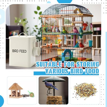 Reallnaive 2 Pcs Metal Bird Seed Container with Scoop, Bird Feed Storage Container with Fitted Lid, Farmhouse Style Ideal Gift for Birds and Pet Owners(White) - color: White