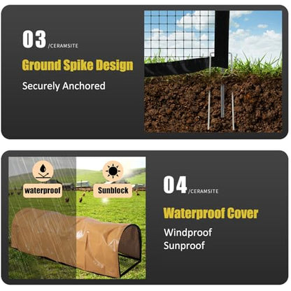 Metal Chicken Tunnel with Waterproof Cover 6.56FT × 2.13FT × 1.97FT Portable Chicken Run for Outerdoor Backyard Farm Zipper Door Walk-in Arch Poultry Cage for Chickens Ducks Quails