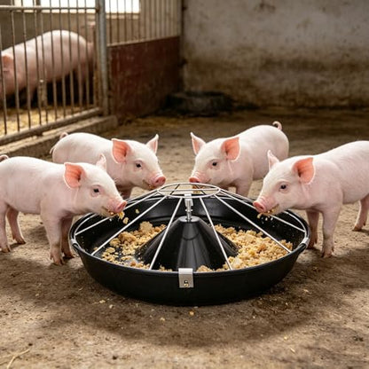 Anti-Waste Round Plastic Pig Feeder, Multi-Compartment Livestock Water Trough, Homestead Feed Trough for Piglet, Duck, Chicken, Rabbit(Single Rack,80cm/31.5"(16 Slots)) - color: Single Rack, size: 80cm/31.5"(16 Slots)