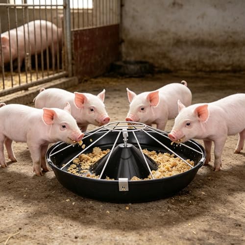 Anti-Waste Round Plastic Pig Feeder, Multi-Compartment Livestock Water Trough, Homestead Feed Trough for Piglet, Duck, Chicken, Rabbit(Single Rack,80cm/31.5"(16 Slots)) - color: Single Rack, size: 80cm/31.5"(16 Slots)